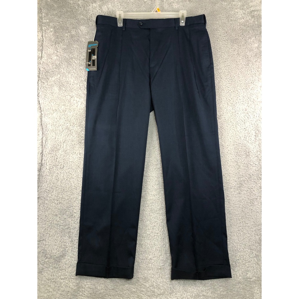 Savane Dress Pants Mens 36x30 Blue NWT Stretch Crosshatch Pleated